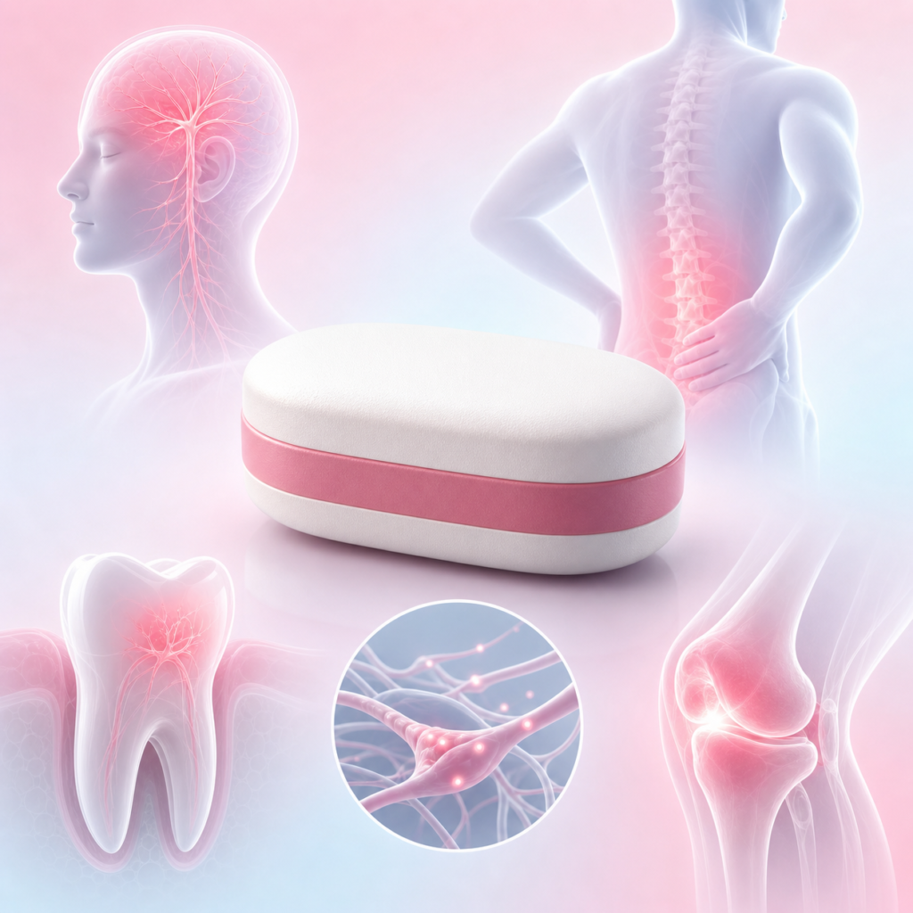 Paracetamolio ir naprokseno tabletės medicininė iliustracija