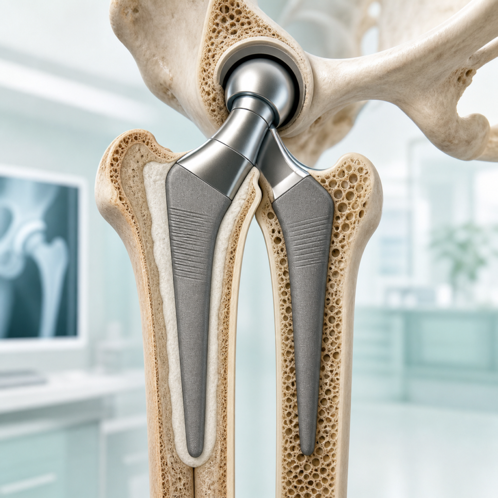 Cementuojamo ir becemenčio klubo endoprotezo stiebų palyginimas osteoporoziniame šlaunikaulyje