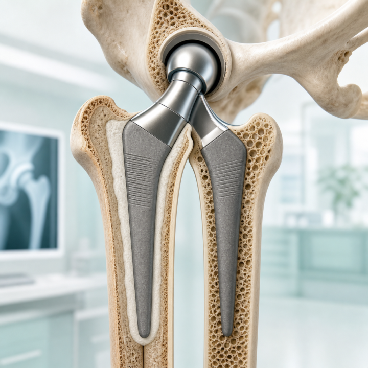 Cementuojamo ir becemenčio klubo endoprotezo stiebų palyginimas osteoporoziniame šlaunikaulyje