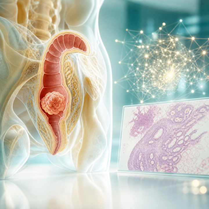 DI analizuoja tiesiosios žarnos vėžio histologinius vaizdus. Iliustracija sukurta naudojant dirbtinį intelektą.