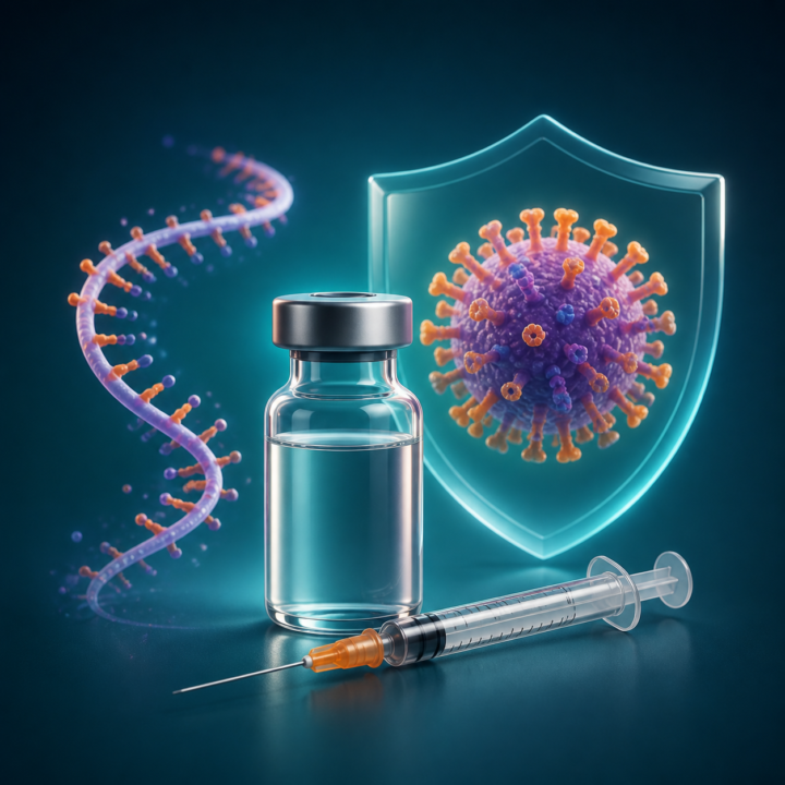 mRNR gripo vakcinos medicininė iliustracija