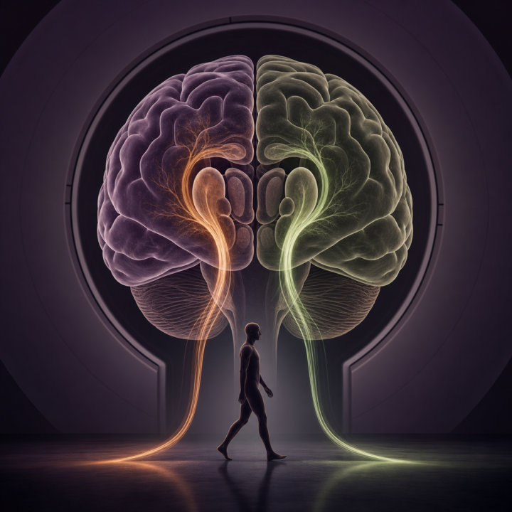 Smegenų MRT medicininė iliustracija apie Parkinsono ligą