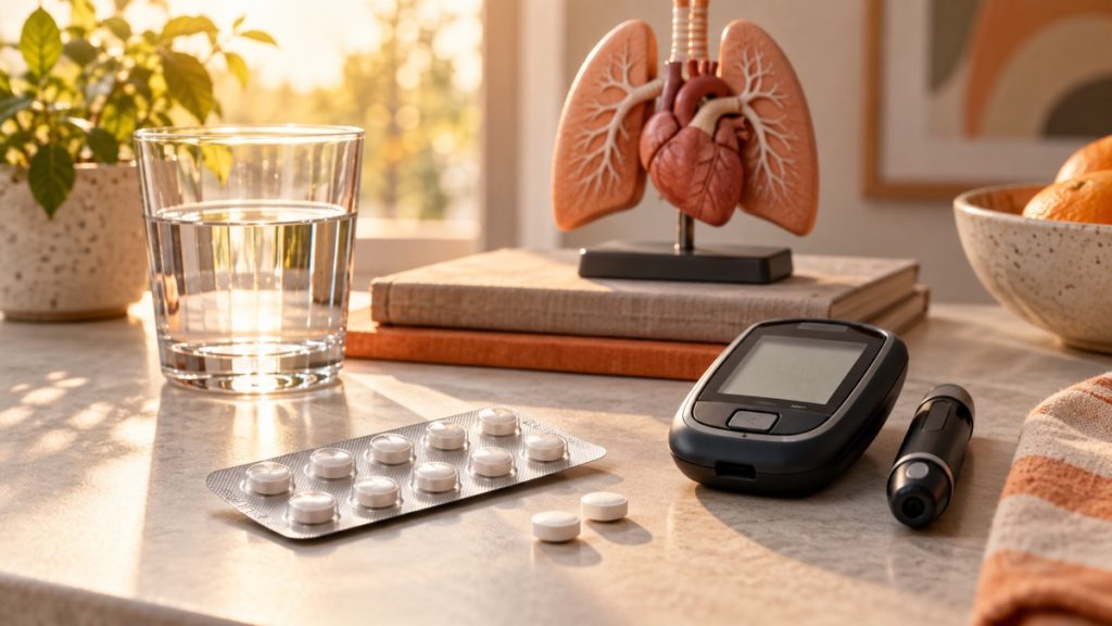 Gliukozės matuoklis ir bendrinės steroidų tabletės šiltoje klinikinio stebėjimo kompozicijoje