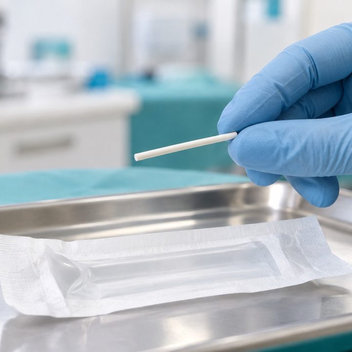 DI sukurta nuotraukų tipo iliustracija: kontraceptinis implantas klinikinėje aplinkoje; konkretus preparatas ar procedūra neatvaizduojami.